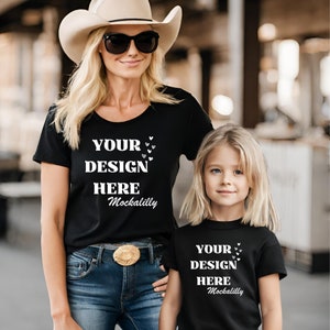 Mother and Child Mockup, Black Bella Canvas 3001 and 3001T Black Tshirt Mockup, Kids Model mockup, Mom and Daughter Mock, Family Mockups
