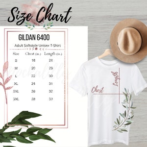 Gildan 64000 Size Chart, Gildan 64000 Adult Softstyle Unisex T-Shirt, T-shirt Size Chart, Gildan Size Guide, Mockup Size Chart