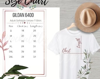 Gildan 64000 Size Chart, Gildan 64000 Adult Softstyle Unisex T-Shirt, T-shirt Size Chart, Gildan Size Guide, Mockup Size Chart
