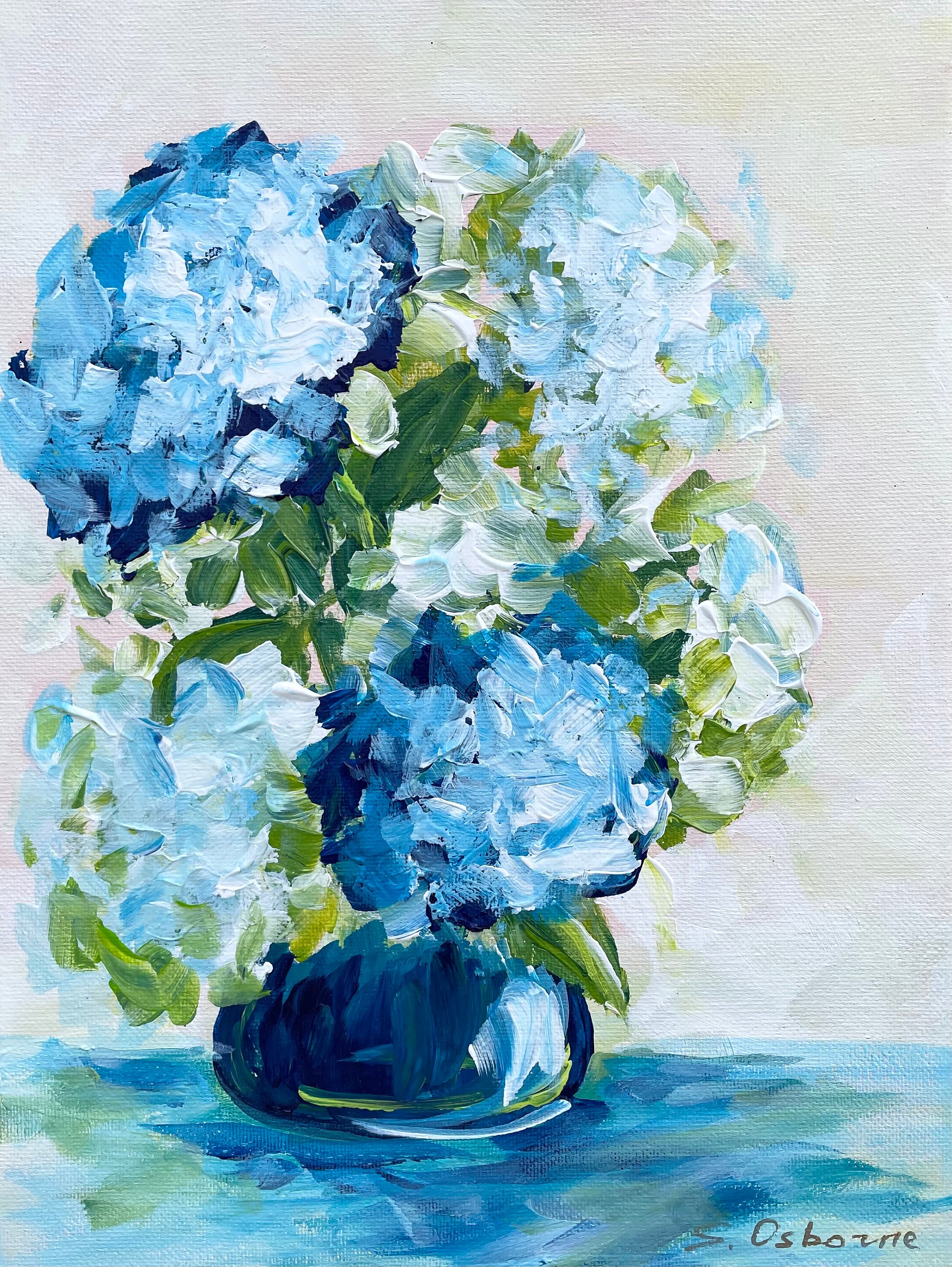 Blue Hydrangeas Small Painting on Canvas. Original Acrylic Etsy