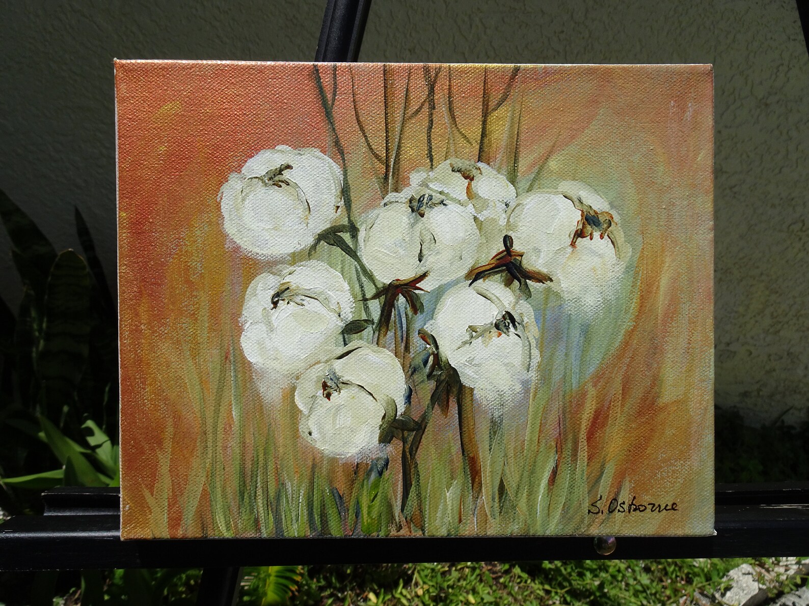 Cotton Ball Flowers Bouquet Small Original Painting on Canvas. Etsy
