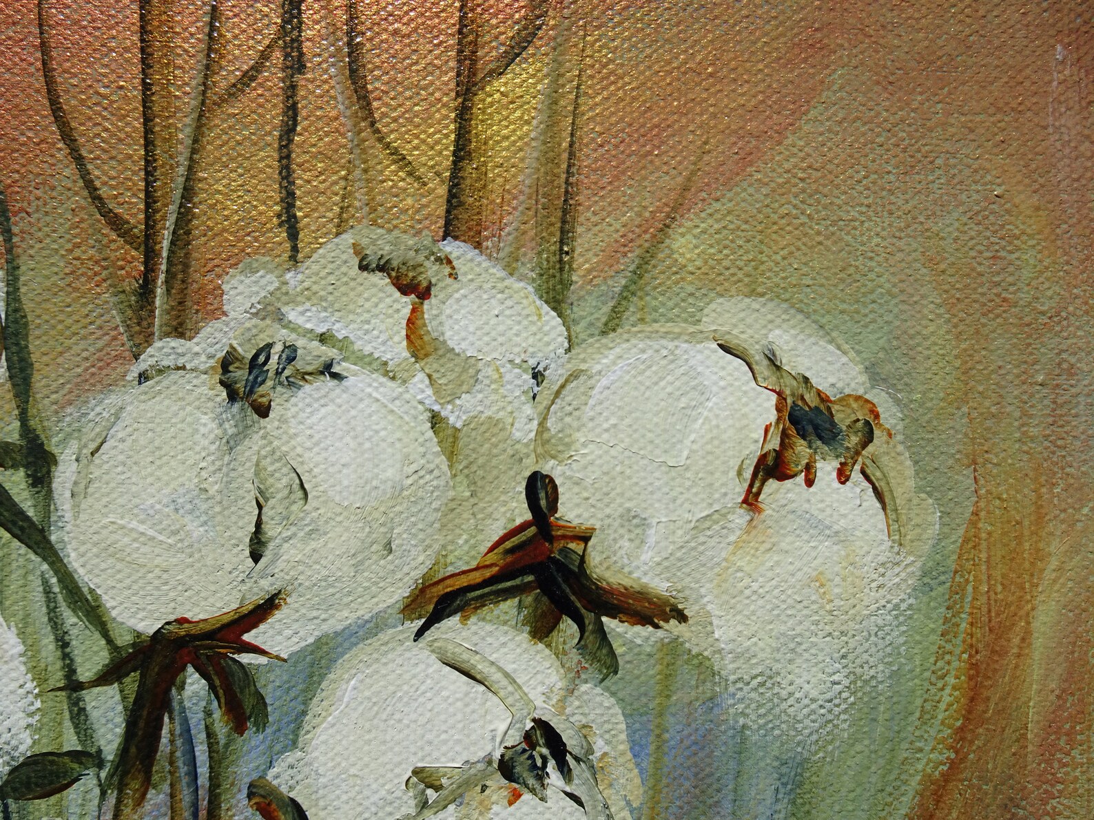 Cotton Ball Flowers Bouquet Small Original Painting on Canvas. Etsy