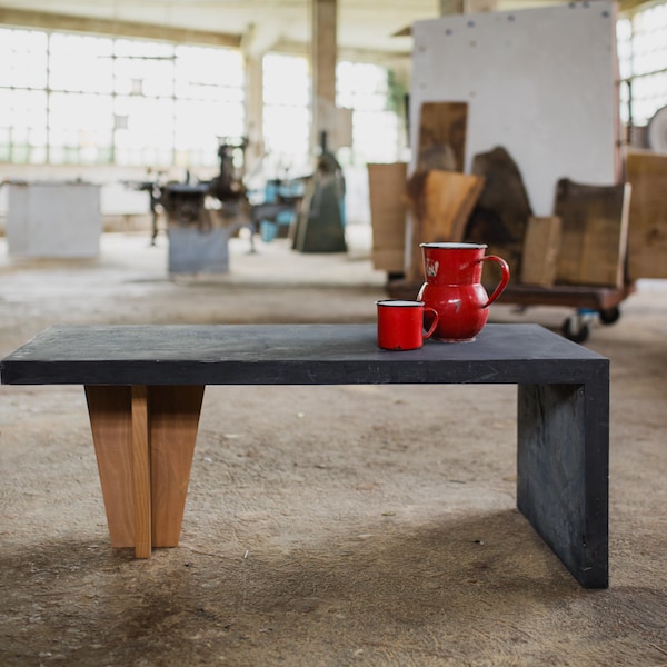 Table basse en béton | Table d'appoint moderne | Table basse basse | Table en béton de bois | Petite table de salon | Table basse industrielle