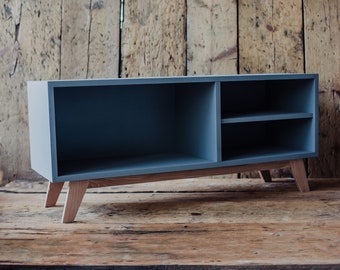 Blue Console Table | Blue TV Table | Mid-Century Modern Console Table | Blue Wooden Cabinet | Wood TV Stand | Living Room Console Table