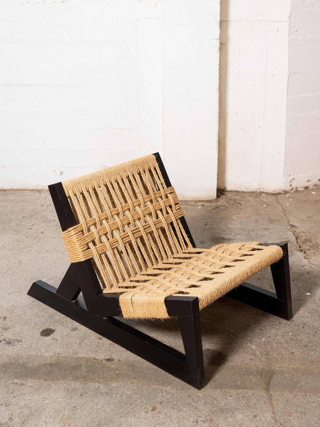 Boho Lounge Chair Woven Chair Rope Chair Black Accent Chair Woven ...