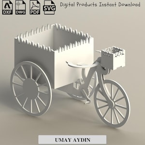 Montagemodel fietsbloemmand - lasergesneden cnc-bestanden - direct downloaden - lasergesneden CNC fietsmandmodel - bloemontwerp