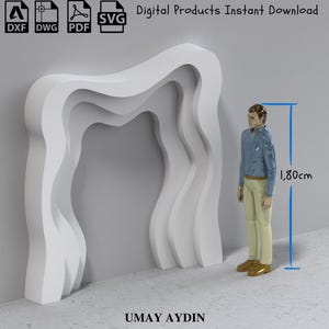 Modello di supporto per parete ondulata 3D, fondale ad arco 3D a 3 strati, arco arcobaleno 3D, fondale CNC ad arco, modello Dxf, file CNC per arco ondulato