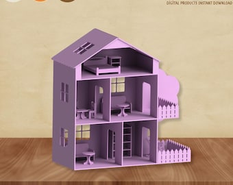 Wooden Dollhouse Kit, DIY Laser Cut Files (svg, dxf, pdf)