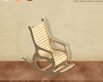 Custom CNC Rocking Chair DXF Template: Modern Furniture Design Vector Files for Digital Fabrication