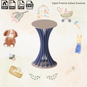 Moderne ronde plattegronden voor cocktail- en cakestandaards, parametrisch ontwerp, sokkel, lamellensokkel, CNC-sjabloon, plannen dxf-svg