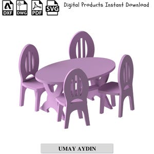 Dollhouse Furniture Laser Cut Files: Table, Chairs (SVG PDF DXF)