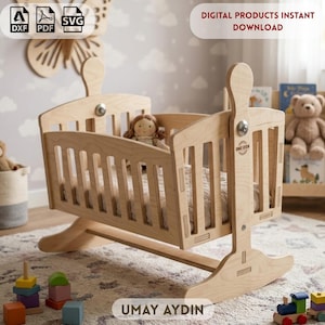 Doll Cradle CNC Files: Wooden Toy Cradle Vector (DXF Template)