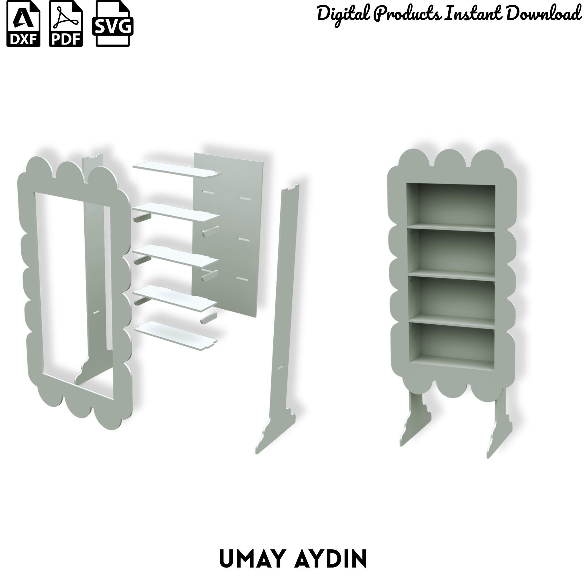Patterned Bookcase DXF Template – Modern Freestanding Shelf (digital ...