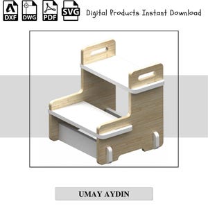 Taburete de madera Montessori y escalera para inodoro Archivo CNC - Proyecto de muebles de bricolaje para baño de niños, plano CNC, archivo DXF, archivo EPS, archivo SVG