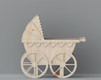 Party Decor CNC Plans: Baby Stroller Candy Cart DXF Files for DIY Projects