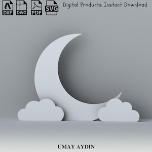 Progetti di decorazioni con luna e nuvole, set di fondali lunari, festa di compleanno, modello di decorazioni per matrimoni, modello Dxf, prodotto digitale, file CNC