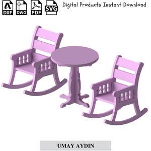 Dollhouse Furniture Laser Cut Files: Rocking Chair & Side Table (SVG, DXF, EPS)
