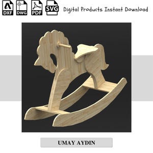 Sedia a dondolo e cavallo per bambini fai da te: file tagliati al laser/Cnc per assemblare un seggiolone puzzle in legno (Cdr, DXF, SVG)