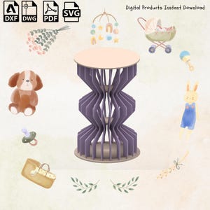 Cilinder parametrische ronde cocktailtafel- en taartstandaardplannen - parametrisch ontwerp, plintvoetstuk, lamellenvoetstuk, CNC-sjabloon, dxf-svg-plannen