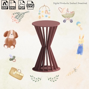 Piani per tavoli da cocktail e porta torte rotondi parametrici - Progettazione parametrica, piedistallo a zoccolo, piedistallo a doghe, modello CNC, piani Dxf-SVG