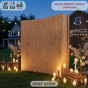 Könnte beinhalten: Eine digitale Produktdatei für eine große, rechteckige Hintergrundwand aus hellem Holz mit sichtbarer Maserung. Das Design umfasst DXF-, PDF- und SVG-Dateiformate zum Download. Der Text lautet DIGITAL PRODUCTS INSTANT DOWNLOAD.