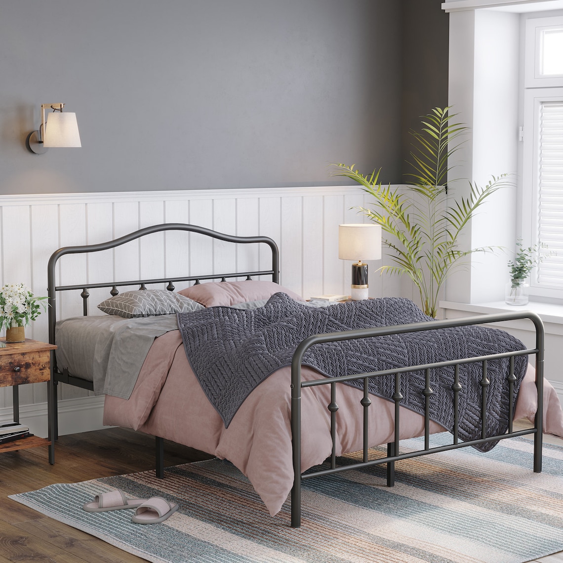 Rustic Solid Metal Queen Platform Bed Frame with Headboard Etsy