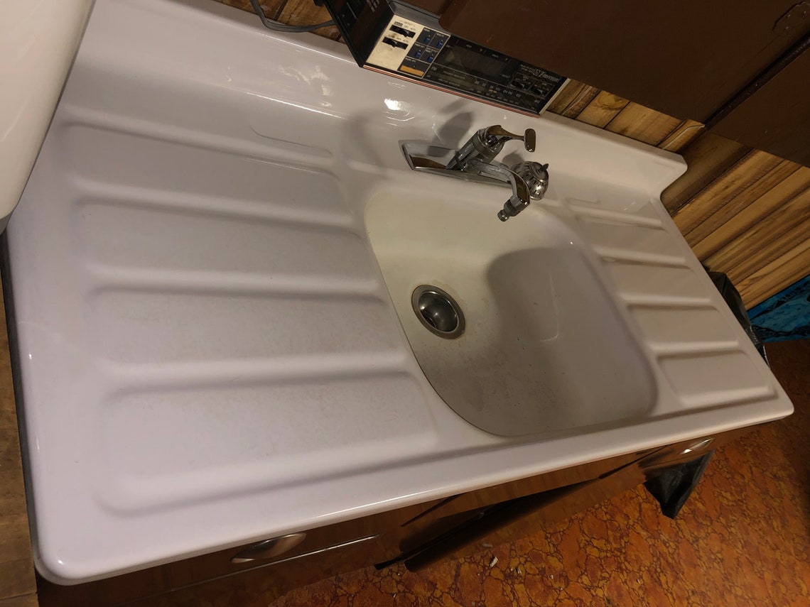 Vintage Cast Iron Porcelain Double Drainboard Farmhouse Sink Etsy