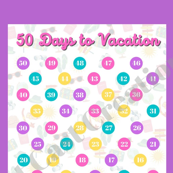 50 Day Countdown Calendar Etsy