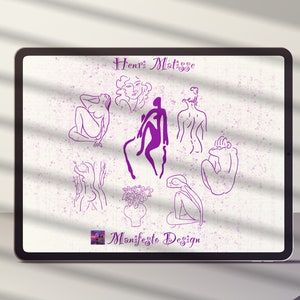 30 Matisse&#39;s Line Art Drawing Procreate BUNDLE V 3| Procreate Brushes | boho procreate stamps | commercial licence included