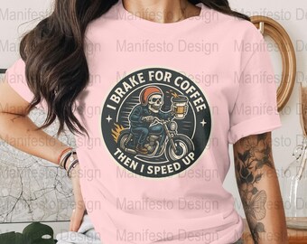 Funny Biker Skeleton Coffee Art: Digital PNG Download for Cafe Racer Enthusiasts and Coffee Lovers