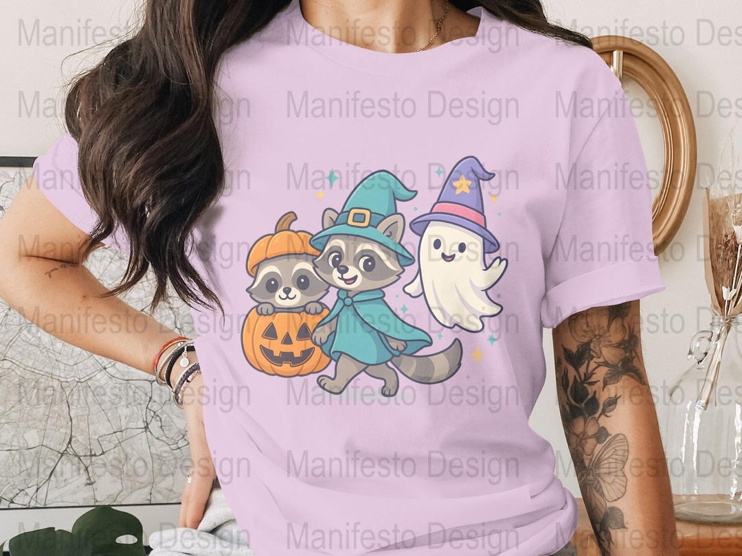 Spooky Raccoon Digital Art: Halloween PNG Clipart With Ghost, Pumpkin ...