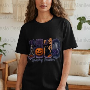 Spooky Season Halloween T-Shirt, Cute Ghost Pumpkin Black Tee, Fall Festival Apparel, October Clothing for Men and Women