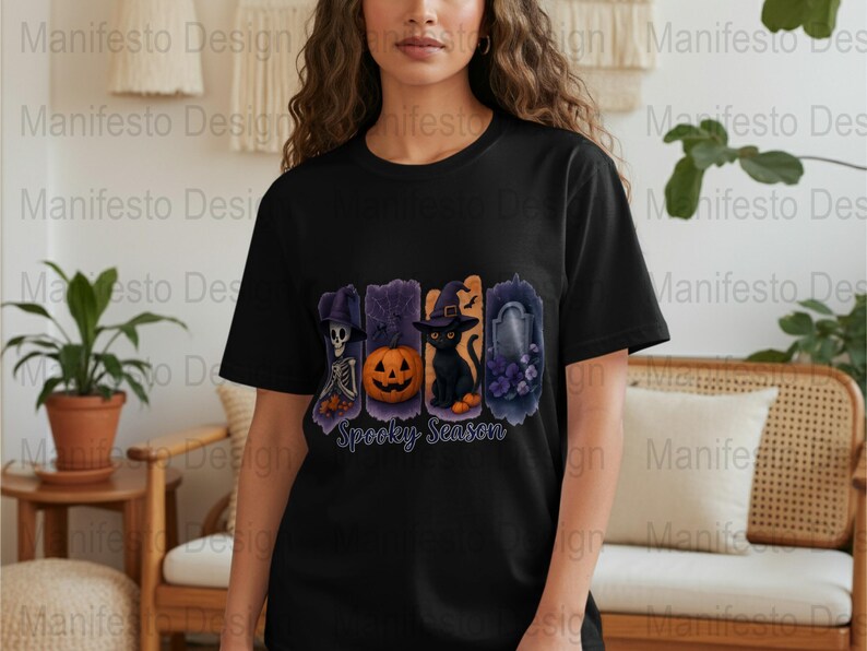 Spooky Season Halloween T-Shirt, Cute Ghost Pumpkin Black Tee, Fall Festival Apparel, October Clothing for Men and Women