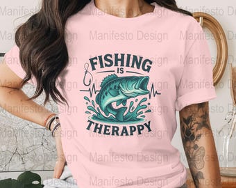 Fishing Therapy Digital Art: Bass, Hook, Angler Gift, Man Cave Decor, Sportsman Printable PNG Download