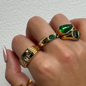 Green Ring, Emerald Gemstone Ring, gold statement ring, irregular chunky ring, green gemstone ring, gold filled dome ring, gift for her