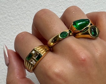 Green Ring, Emerald Gemstone Ring, gold statement ring, irregular chunky ring, green gemstone ring, gold filled dome ring, gift for her