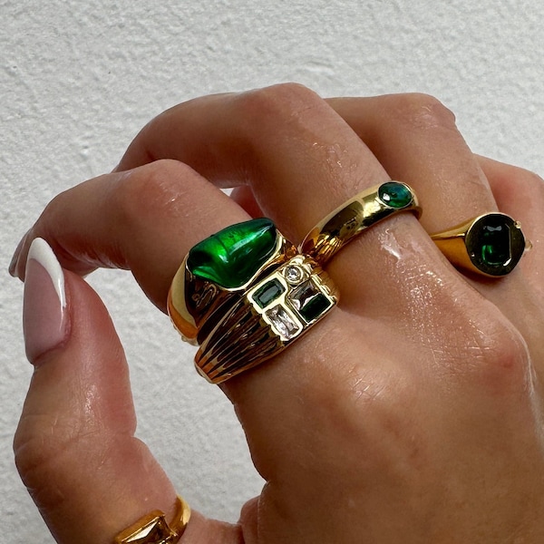 Green Ring, Gemstone Ring, gold statement ring, irregular chunky gemstone ring, emerald ring, gold filled ring, dome ring, thick gold band