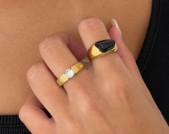 Statement ring gold, Striped Gold Ring, crystal band ring, gold filled CZ ring, statement gold ring, stackable ring, gift for her, gold ring