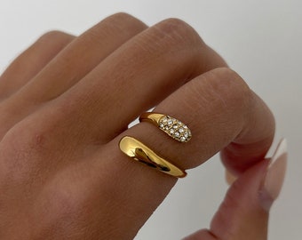 Anillo de lágrima ajustable, anillo envolvente, anillo abierto, apilamiento minimalista libre, anillo de puño abierto, anillo de declaración de oro, anillo en espiral,