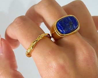Hammered Gold Ring, irregular textured gold ring asymmetric unique rings, statement ring chunky vintage stack ring, waterproof, gold rings