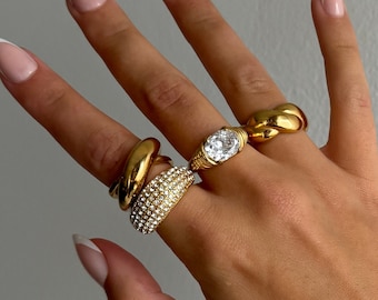 Minimale Gold Dome Ring, dikke gouden ring, pave gouden koepelring, dikke statement ring, brede band koepelring, gouden koepel dikke goudgevulde ring