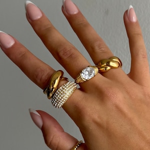 Minimal Gold Dome Ring, chunky gold ring, pave gold dome ring, chunky statement ring, wide band dome ring, gold dome thick gold filled ring