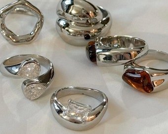 Silver jewelry, silver rings, minimalist rings set, vintage silver ring, silver statement rings for women, silver stackable ring gift dainty