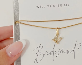Collar de letras de oro, regalos de dama de honor, propuesta de dama de honor, regalo de dama de honor, regalo de boda, collar de letras, regalo para ella, regalo para mujeres