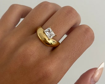 Bague dôme minimaliste, bague dôme irrégulière, bague dôme en pierres précieuses, bague dôme émeraude, bague en pierres précieuses, bague tendance, pierres précieuses empilables pour bague dôme