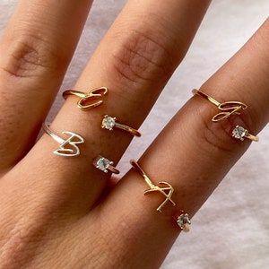 Tiny Letter Rings, Personalized Initial Rings, Adjustable Letter ...