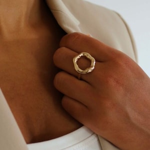 Irregular Gold Ring open circle ring gold textured ring asymmetric rings statement ring chunky statement ring gold statement ring vintage