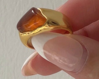 Gemstone Ring, statement ring irregular chunky gemstone ring, agate ring, 18k gold filled ring, natural gemstone ring, thick gold band agate