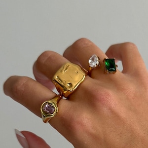 Chunky Square gold ring, hammered ring, unique rings for women, chunky gold ring, bold vintage ring, antique ring, statement ring for women