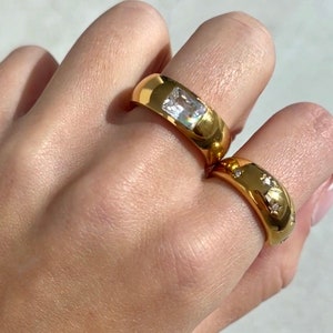 Gold Band Ring gold band wide band ring gold chunky ring thick gold ring statement ring crystal ring stone ring minimalist ring minimal big